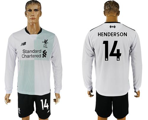 Liverpool #14 Henderson Away Long Sleeves Soccer Club Jersey - Click Image to Close